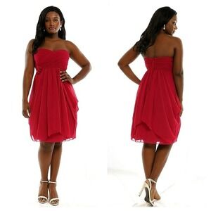 Eden Bridals Strapless Knee-Length Chiffon Dress‎ – Pink, Size 10